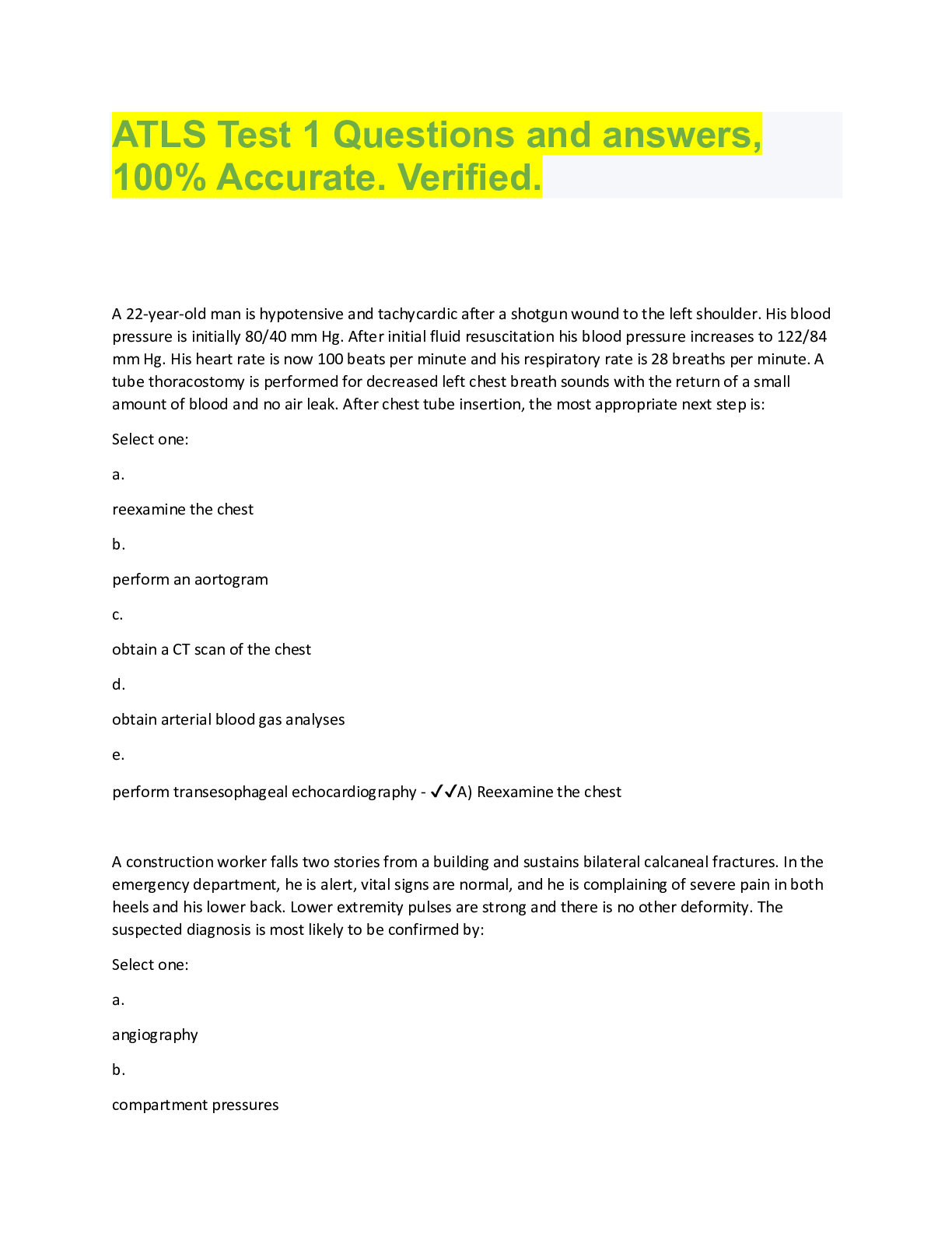 Preview image for ATLS Test 1 Questions and answers,  100% Accurate. Verified.